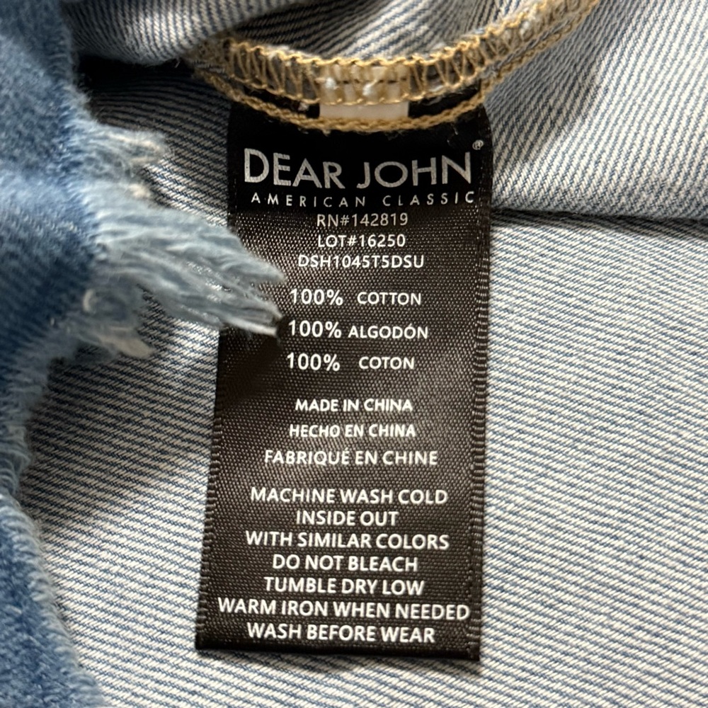 Dear John Denim Western Chambray Denim Distressed Shirt Blue Size Large - Picture 7 of 9